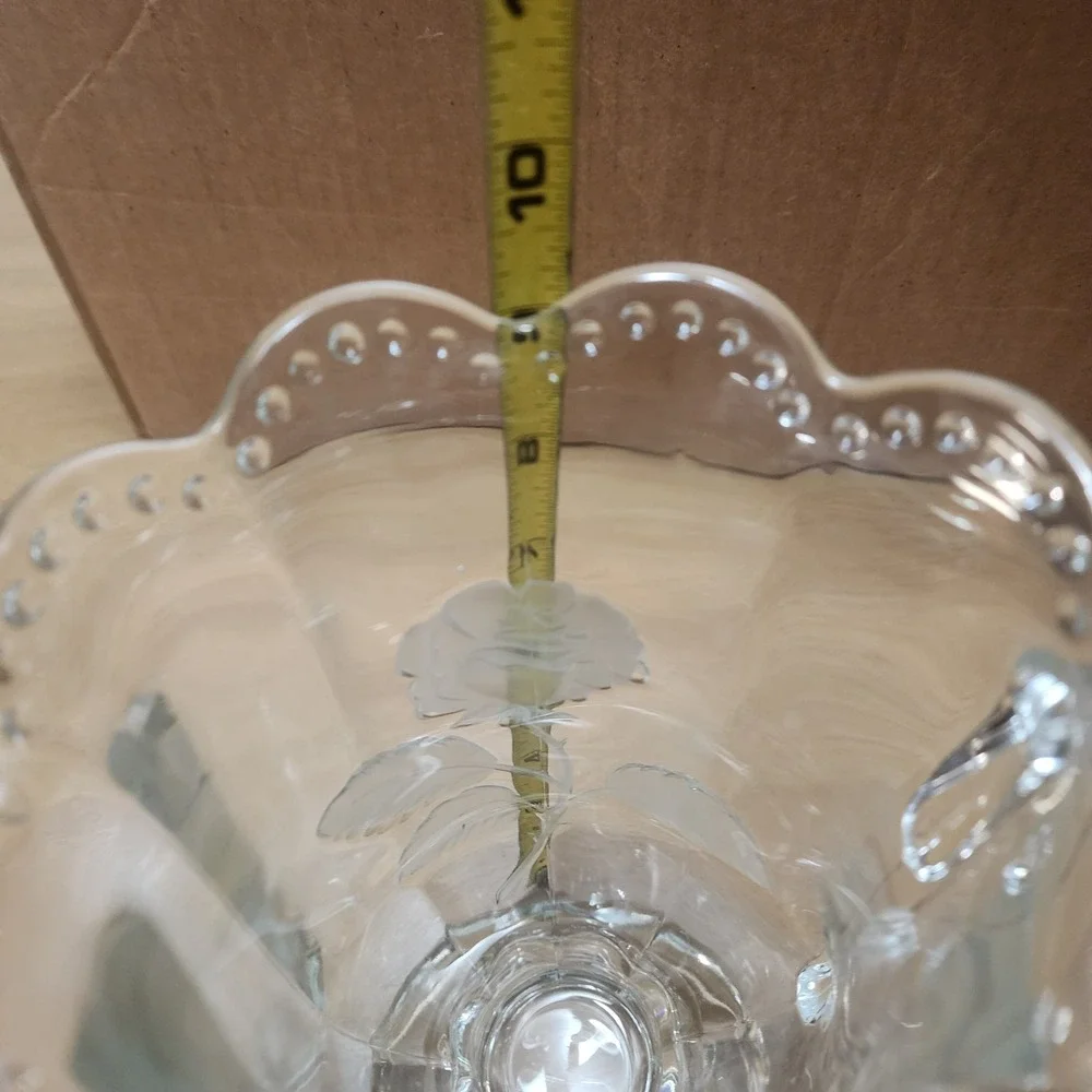 imperlux hardcut crystal Clear Glass Pitcher Roses Beaded  Footed etched fluted